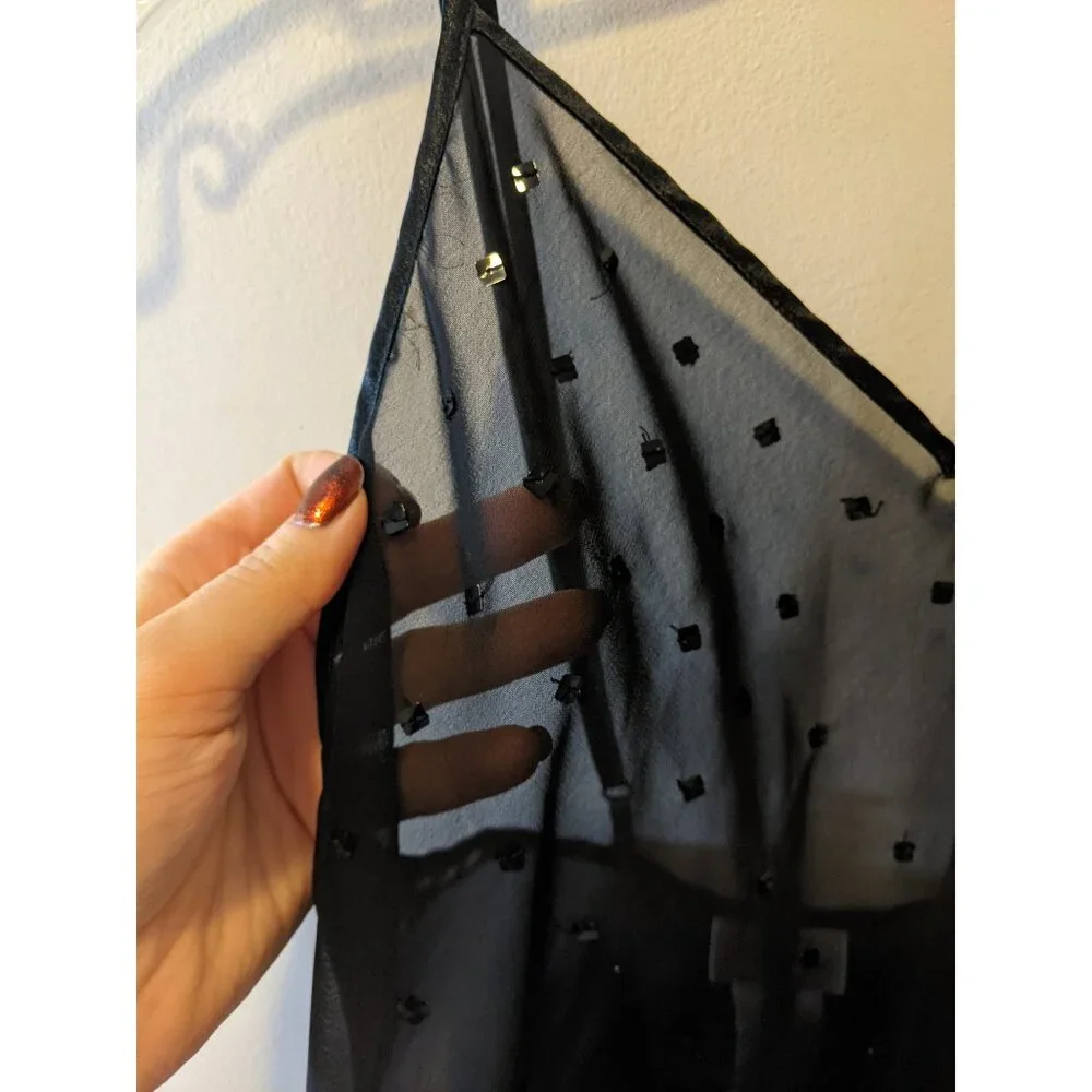Vintage La Senza Y2K Sequin Slip Dress Mesh Mini 00s Party Girl Coquette Black S - Picture 2 of 6